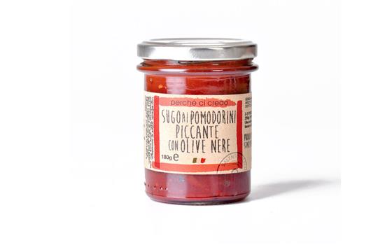 Spicy cherry tomato sauce with black olives 180g